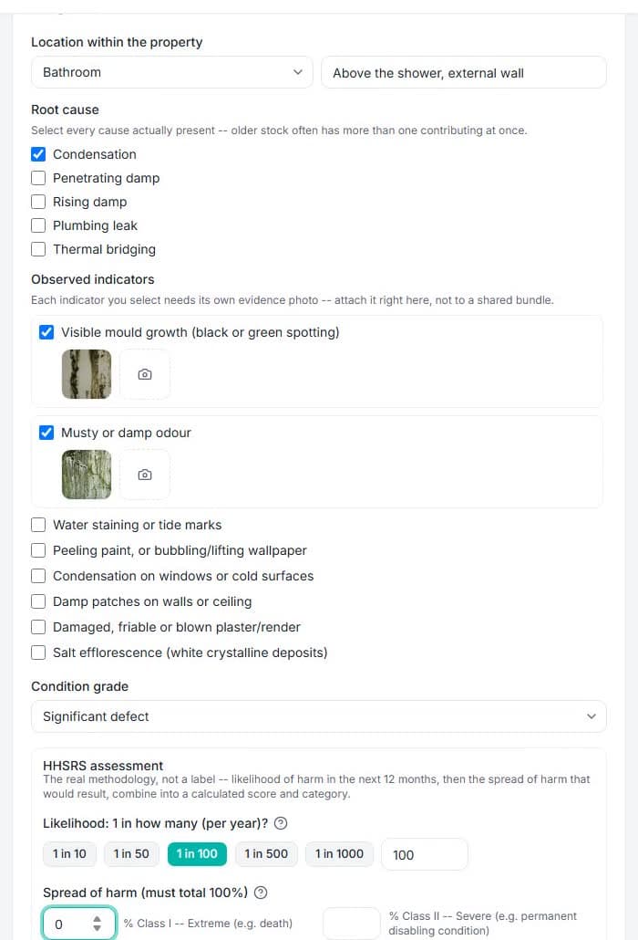 The diagnosis form with root cause and indicators